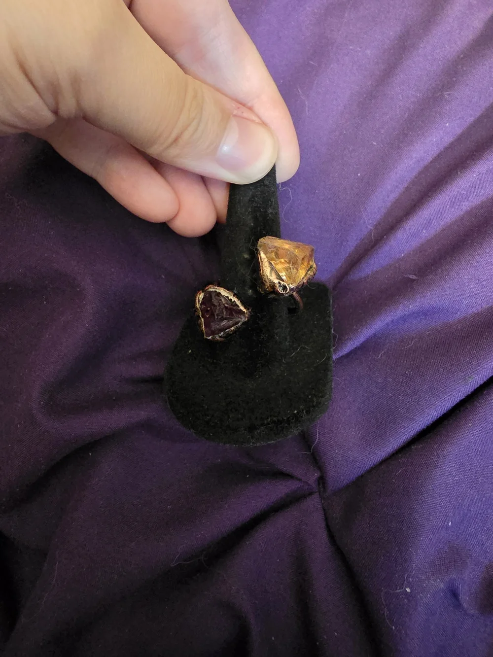 Ajustable Handcrafted Amethyst and Citrine Raw Crystal Ring - Women Jewelry
